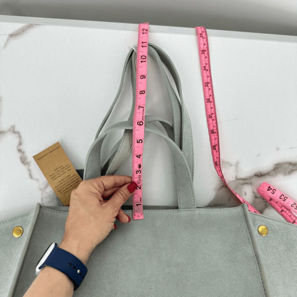 Margot Jamee Double Strapped Suede Tote Bag with Pouch Light Blue Minimalist - Picture 7 of 14